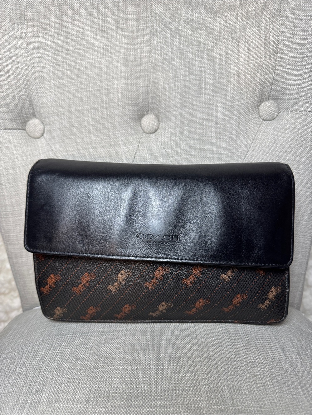 Coach Black Messenger Bag with Brown Signature Print